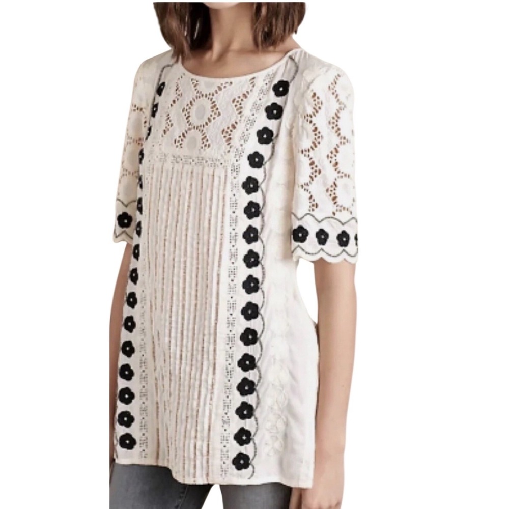 Anthropologie lace embroidered Top S Boho peasant Festival Cottagecore Romantic - Picture 2 of 13